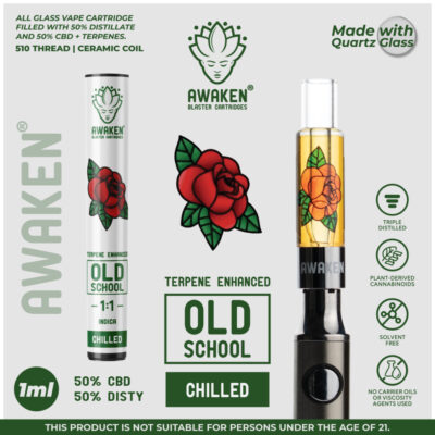 Awaken® Old School Blaster Cartridge™ filled with Terpenes, 50% Δ9 Distillate and 50% CBD Distillat